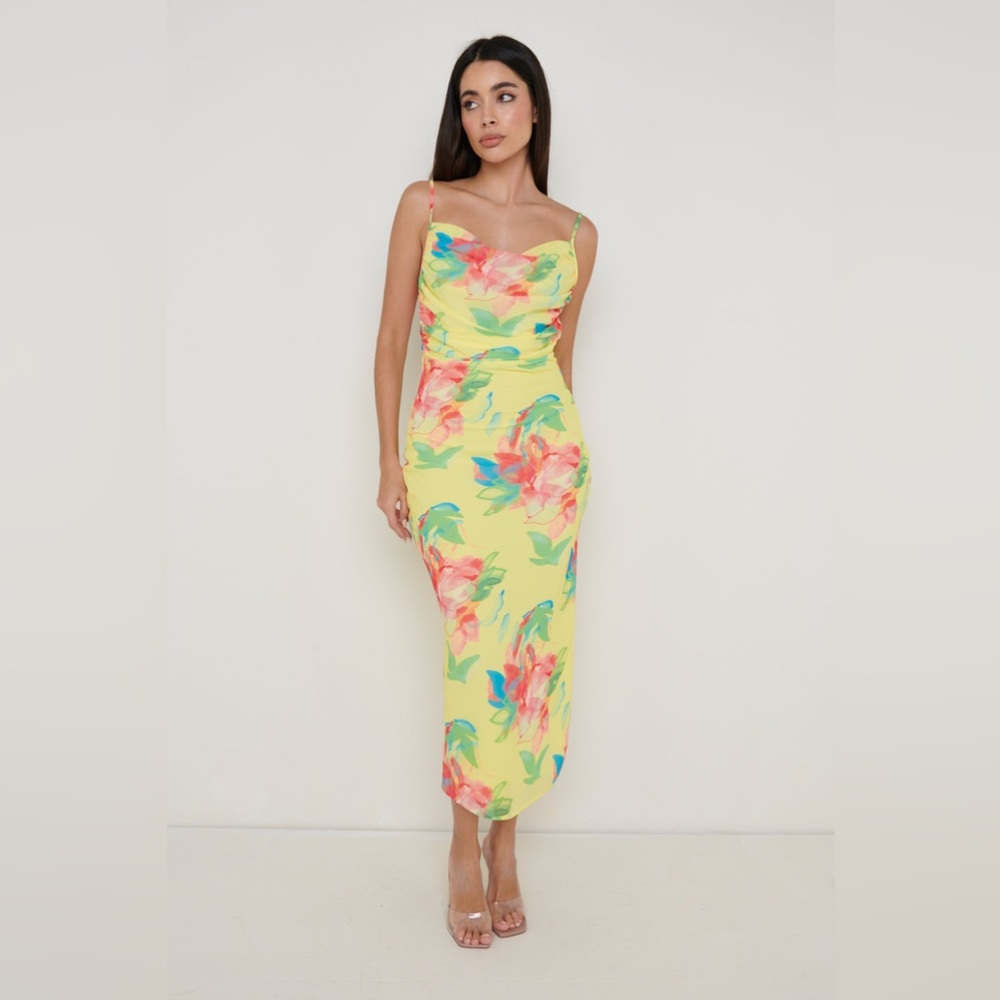 Pretty Lavish Floral Yellow Midi Dress NWT